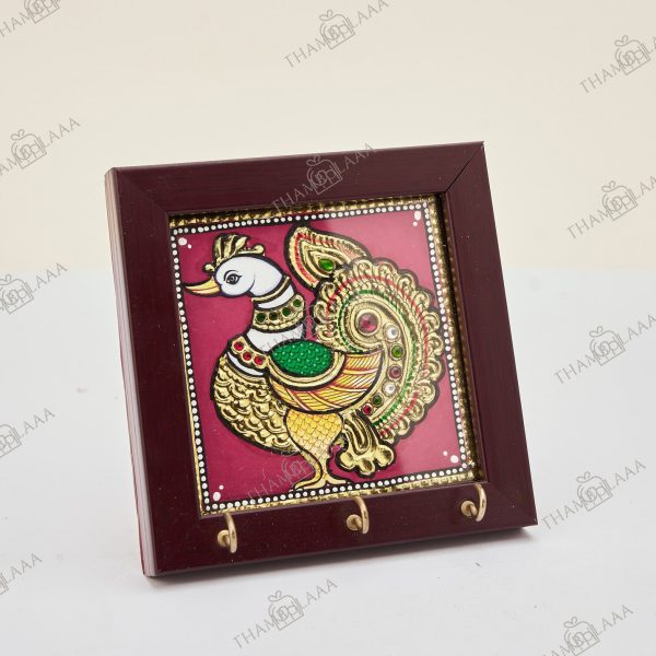 Original Tanjore art peacock key holder