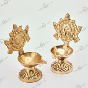 Brass Shank Chakra Diya pair