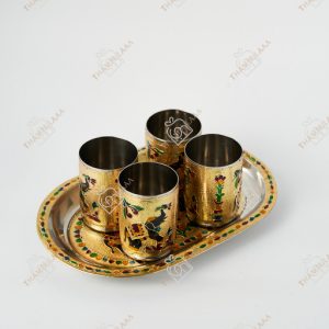 4 Glass minakari tray set