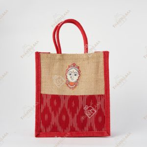 Ikkat Durga patch jute bag