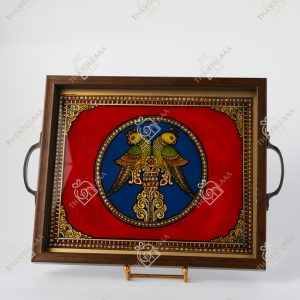 Reverse glass painitng double parrot Tray