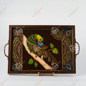 Reverse glass painitng Peacock Tray